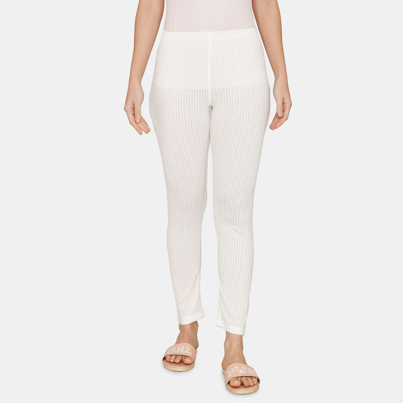 Zivame Thermal Viscose Pointelle Knit Poly Leggings Pearled Ivory