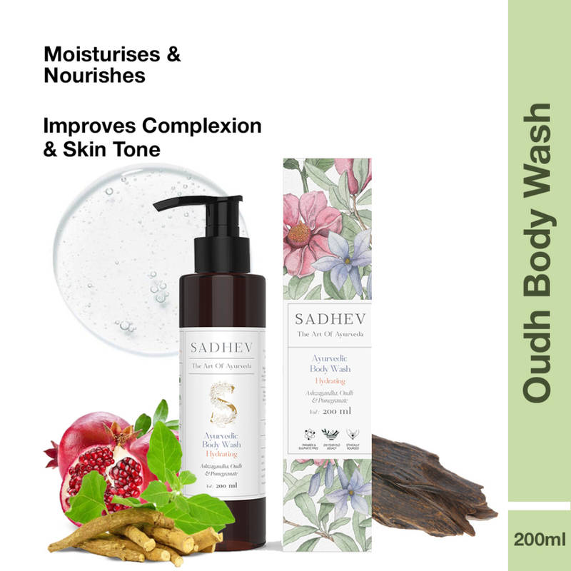 SADHEV Ayurvedic Ashwagandha, Oudh & Pomegranate Hydrating Body Wash