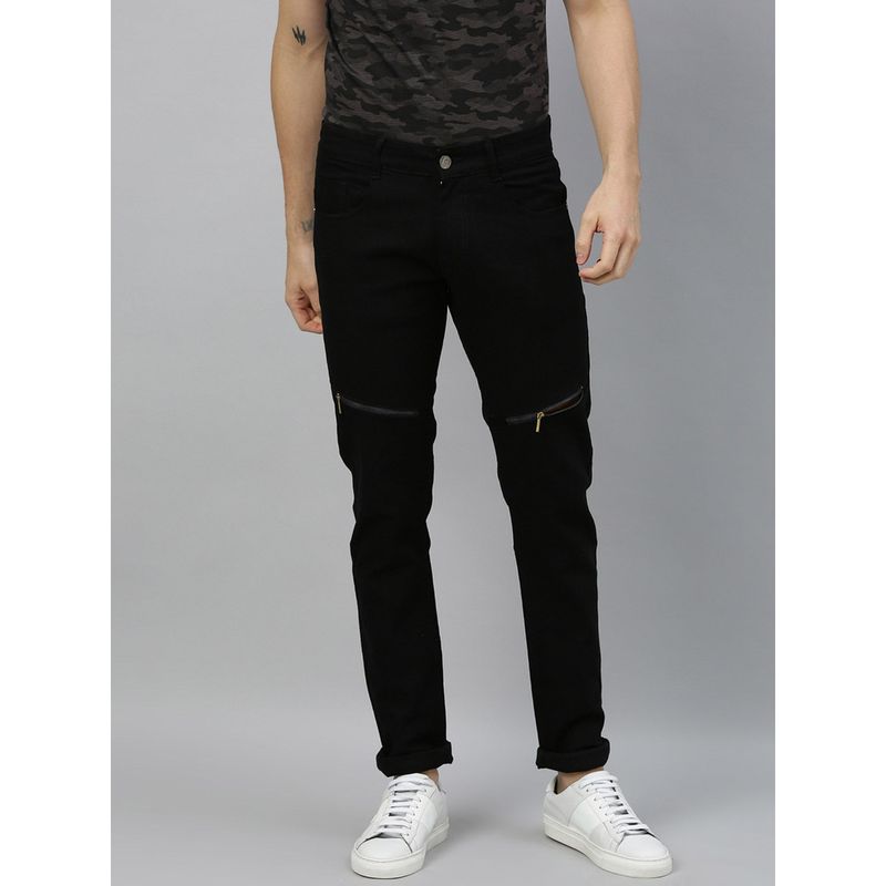 Urbano Fashion Men Black Slim Fit Stretch Zippered Jeans Stretch (28)