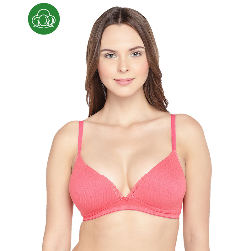 Inner Sense Organic Cotton Antimicrobial Lace touch T-shirt Bra - Pink (36D)
