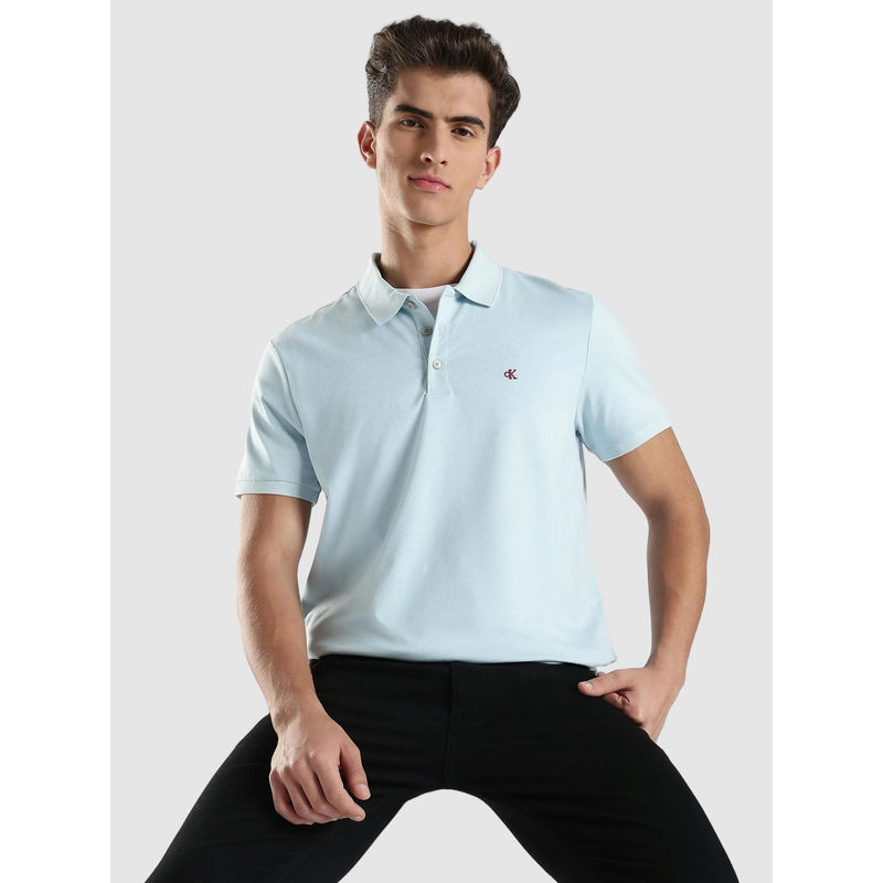 Calvin Klein Men Blue Solid Regular Fit Cotton Polo T-Shirt (S)