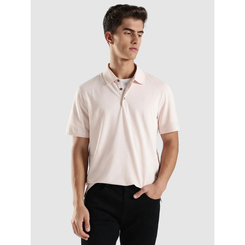 Calvin Klein Men Peach Regular Fit Polyester Polo T-Shirt (M)