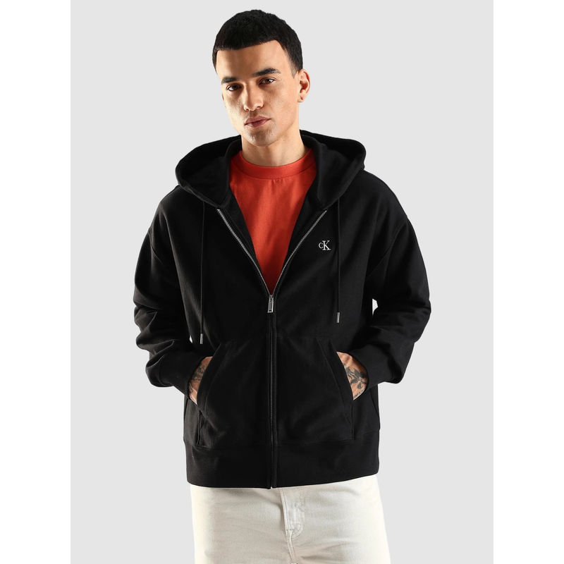Calvin Klein Black Solid Oversized Fit Cotton Hoodie (M)