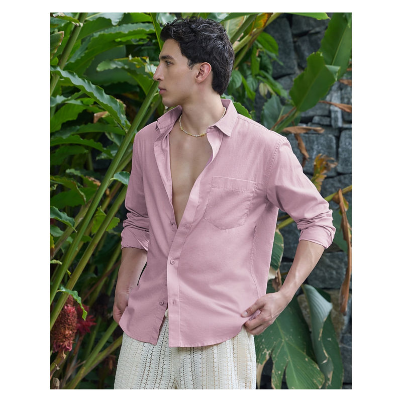Bewakoof Men's Pink Cotton Linen Shirt (M)