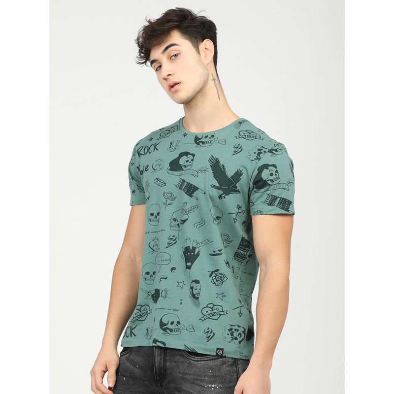 LOCOMOTIVE Mens Green Crew Neck Short Sleeve Slim Fit T-Shirt (M)