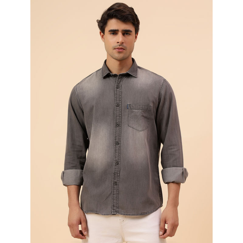 Cantabil Men Grey Ombre Breathable Regular Fit Shirt (40)