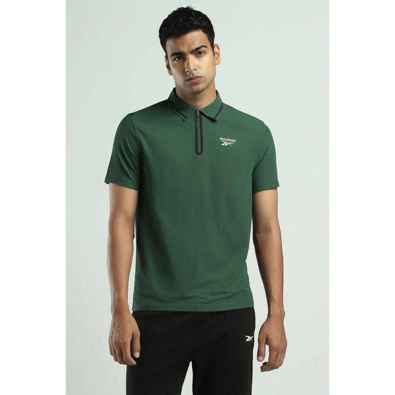 Reebok Men Green Solid Polo T-Shirt (M)