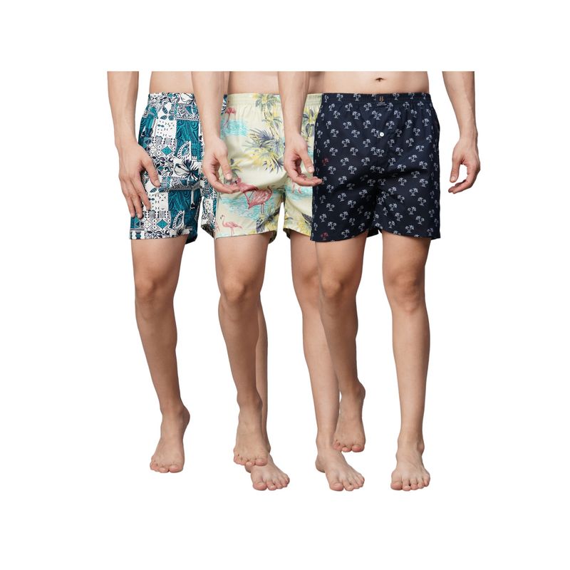 Urban Scottish Mens Multi-coloured 100% Cotton Printed Regular Boxers (Pack of 3) (2XL)
