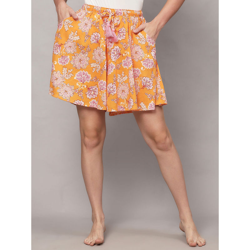 Bstories Orange Floral Print Culotte Shorts (S)