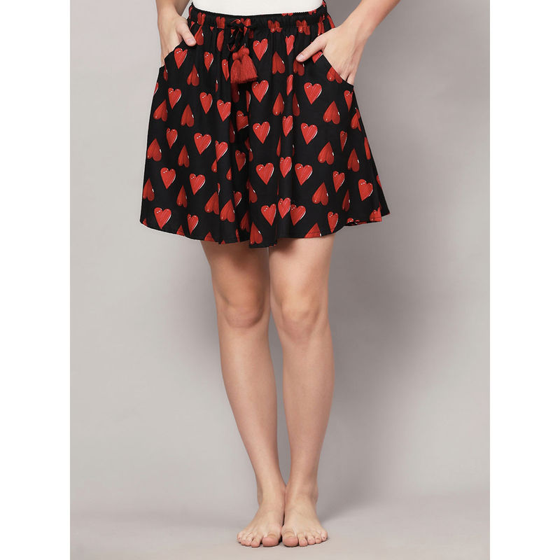 Bstories Black Heart Print Culotte Shorts (S)