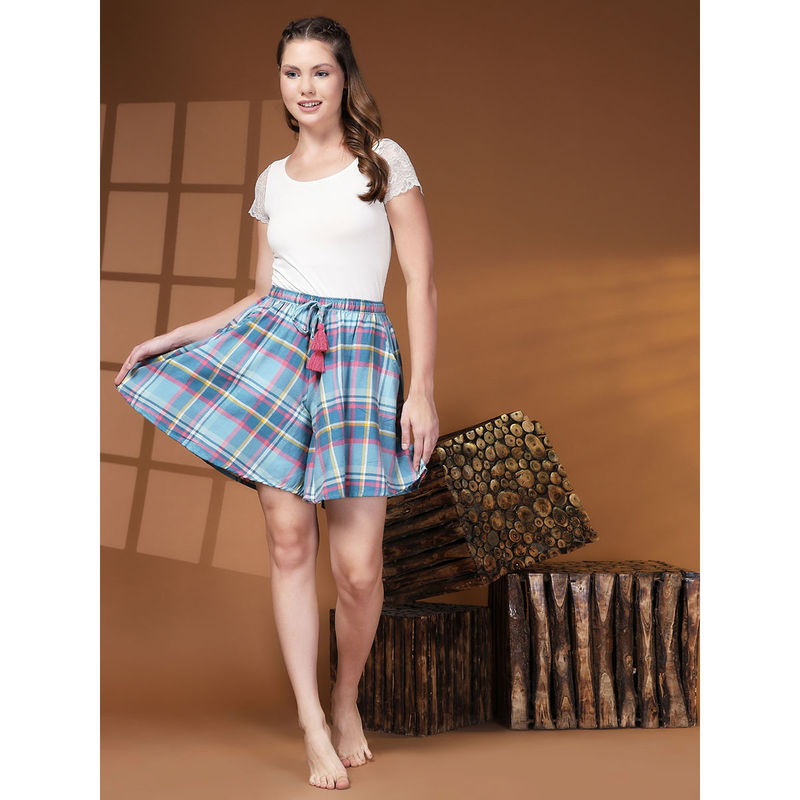 Bstories Blue Checks Culotte Shorts (L)