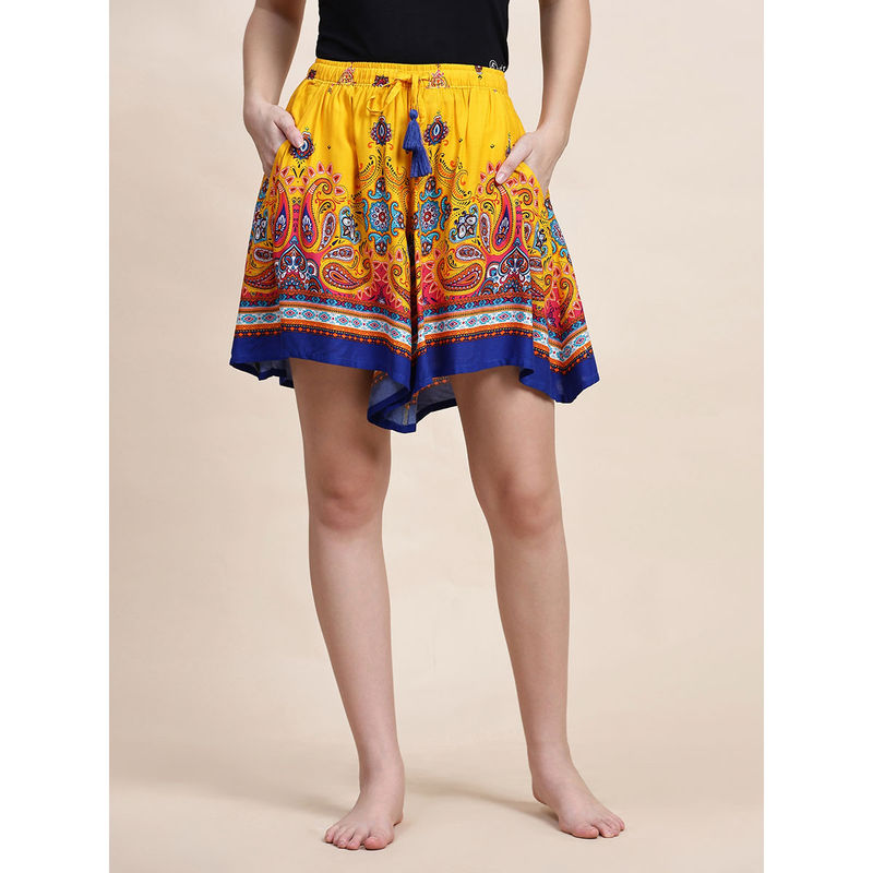 Bstories Yellow Paisley Print Culotte Shorts (L)