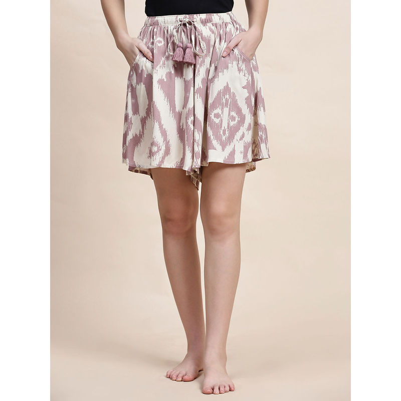 Bstories Cream Ikat Printed Culotte Shorts (XL)