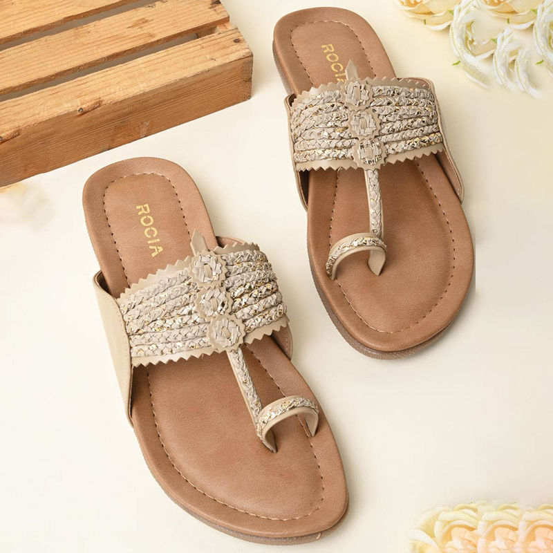 ROCIA Beige Women Kolhapuri Flats (EURO 36)
