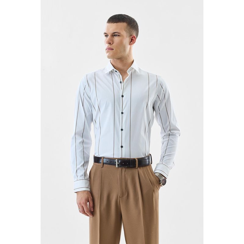 Snitch Men White Stripes Slim Fit Formal Shirt (XS)