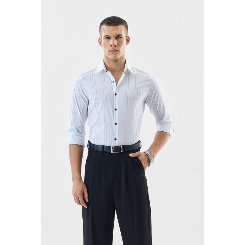 Snitch Men White Stripes Slim Fit Formal Shirt (2XL)