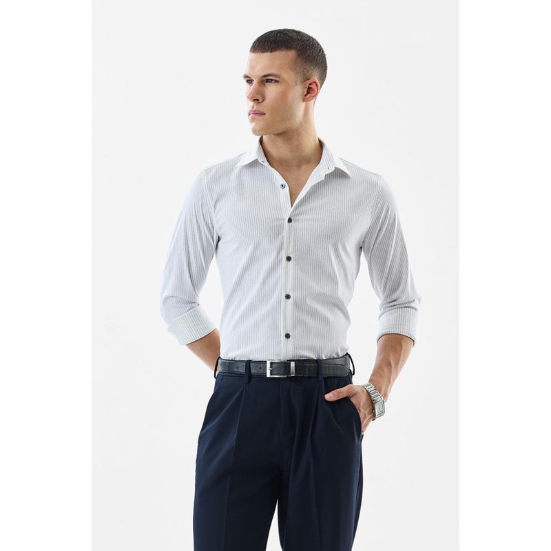 Snitch Men White Stripes Slim Fit Formal Shirt (2XL)