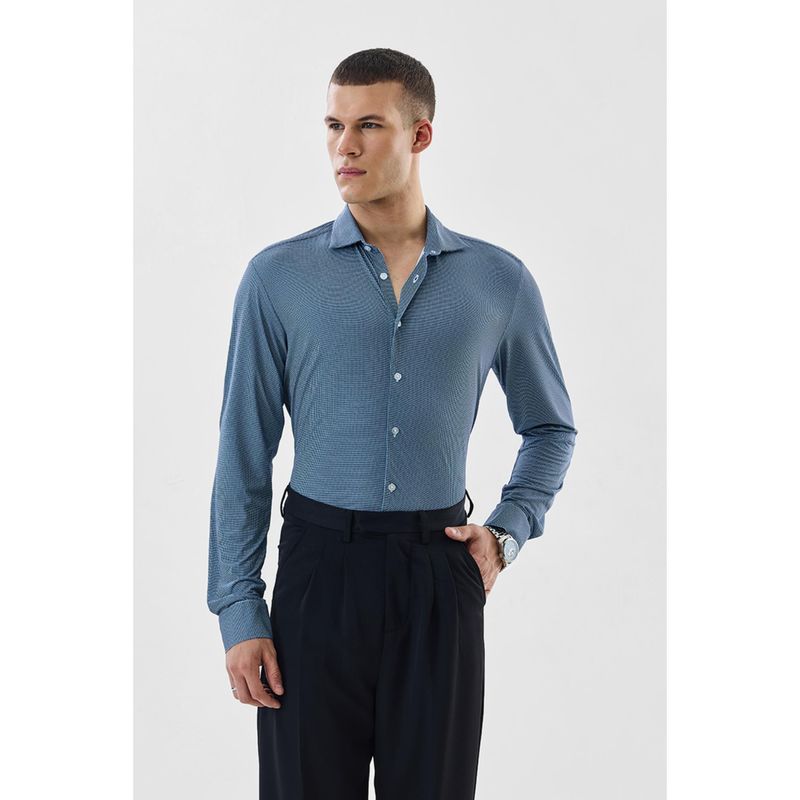 Snitch Men Blue Checks Slim Fit Formal Shirt (S)