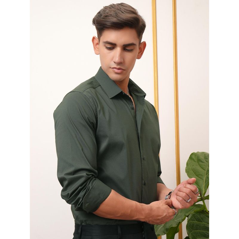 LOCOMOTIVE Men Olive Solid Slim Fit Formal Shirt (XL)