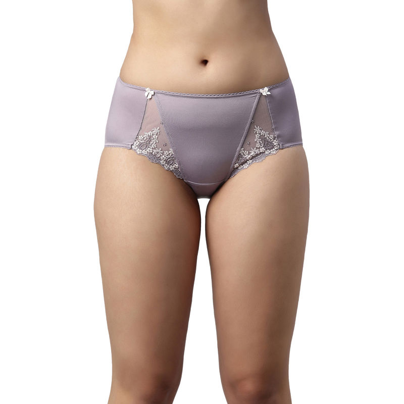 Enamor Womens P087-Mid Waist Co-Ordinate Panty-Silver Lilac Lavender (M)