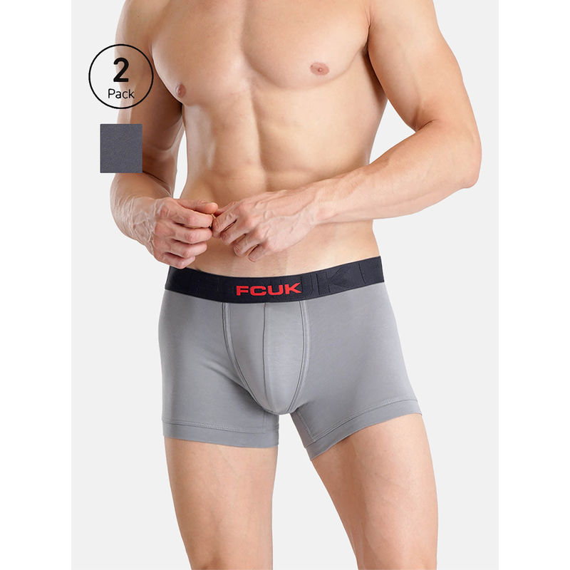 FCUK Flex Archway Men'S Solid Trunks (Pack of 2) (L)