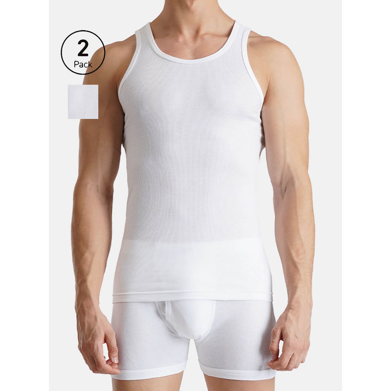 FCUK Play Javelin Men'S White Sleeveless Vests (Pack of 2) (M)