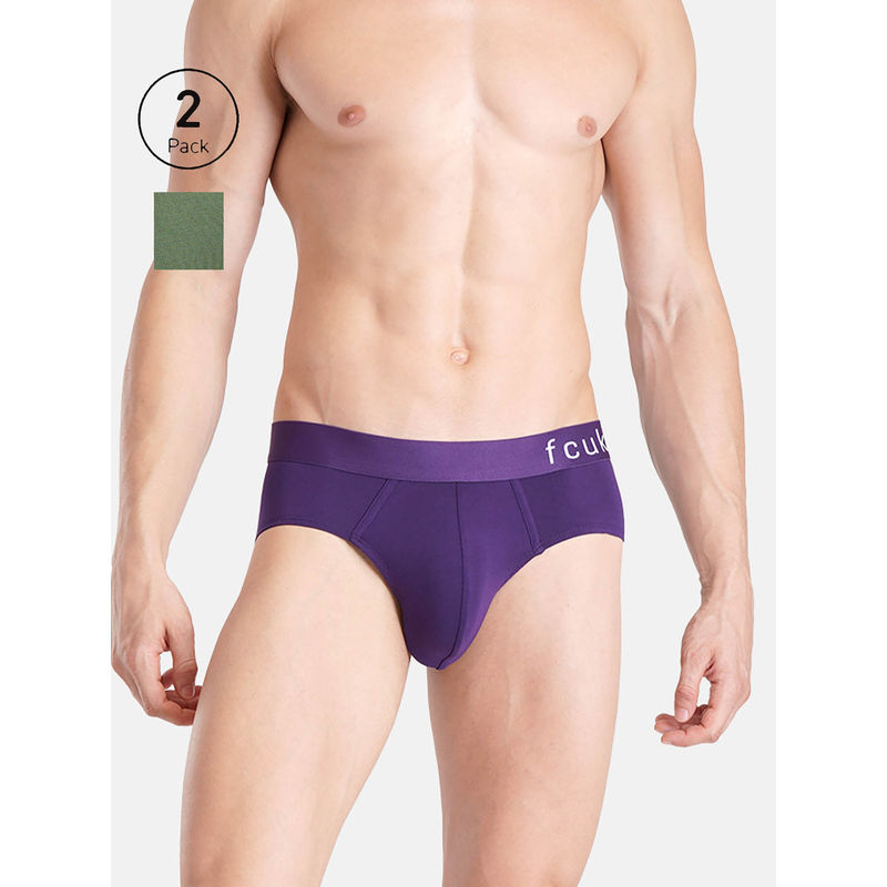 FCUK Glo Park Royal Men'S Solid Briefs (Pack of 2) (L)