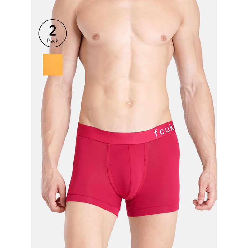 FCUK Glo Park Royal Men'S Solid Trunks (Pack of 2) (S)