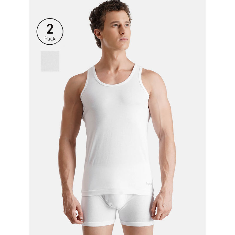 FCUK Play Rove Men'S White Sleeveless Vests (Pack of 2) (M)