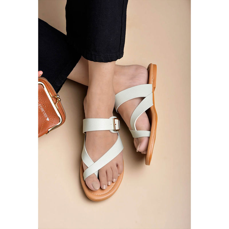 Shoetopia Stylish Side Buckle Detailed Green Flats (EURO 40)