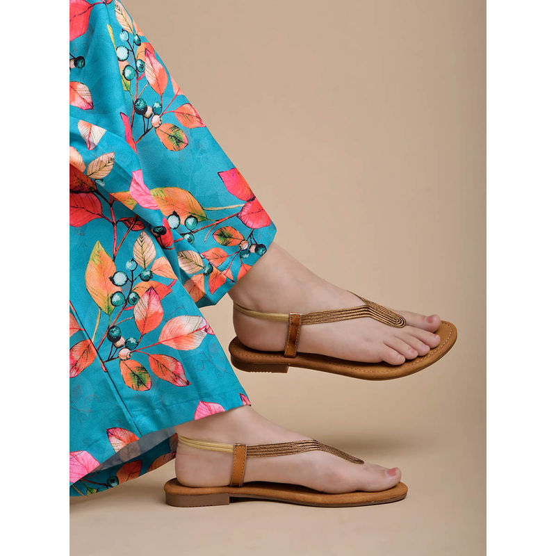 Shoetopia Metallic Ethnic Copper Flat Sandals Copper (EURO 37)