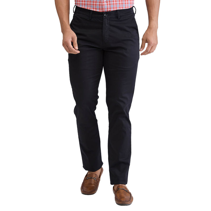 ColorPlus Slim Fit Solid Navy Blue Casual Trouser (36)