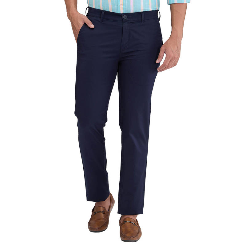 ColorPlus Slim Fit Solid Dark Blue Casual Trouser (32)