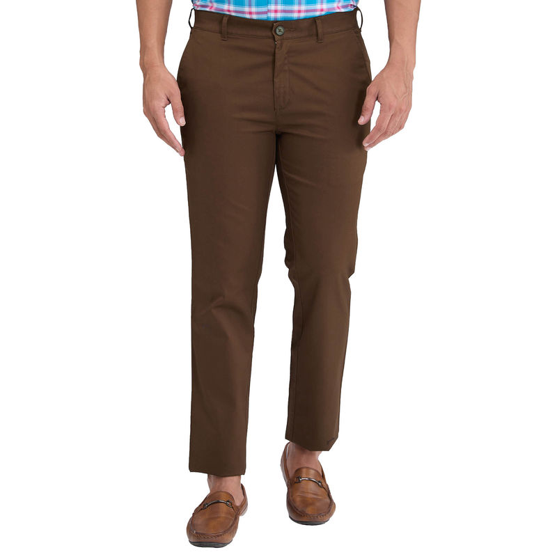ColorPlus Slim Fit Solid Dark Brown Casual Trouser (38)