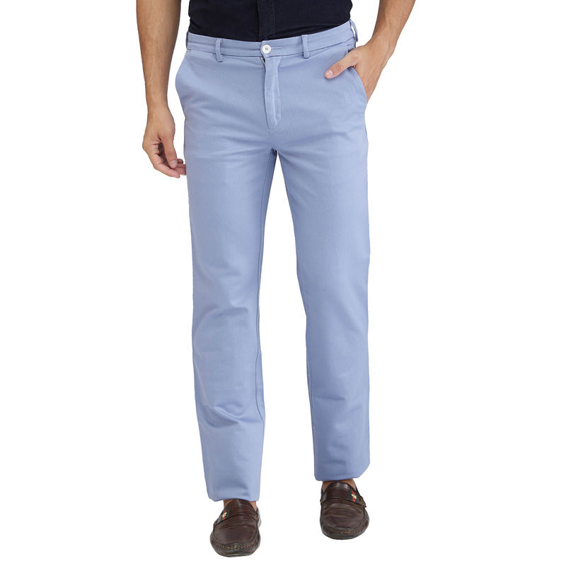 Buy ColorPlus Tailored Fit Solid Navy Blue Casual Trouser Online