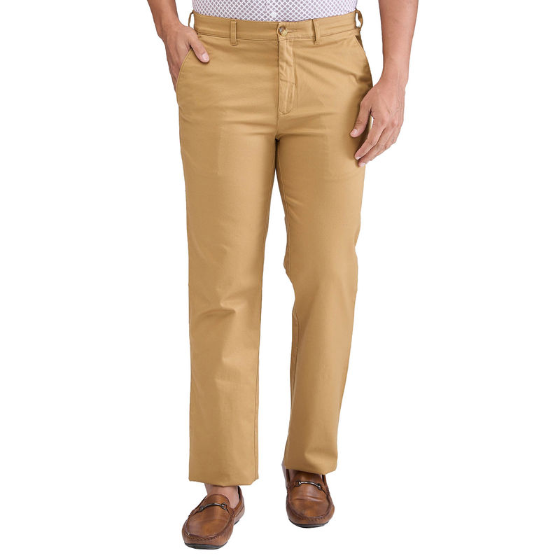 ColorPlus Regular Fit Solid Medium Khaki Casual Trouser (34)