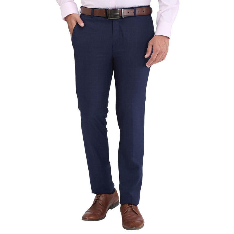 Park Avenue Super Slim Fit Checkered Dark Blue Formal Trouser (38)