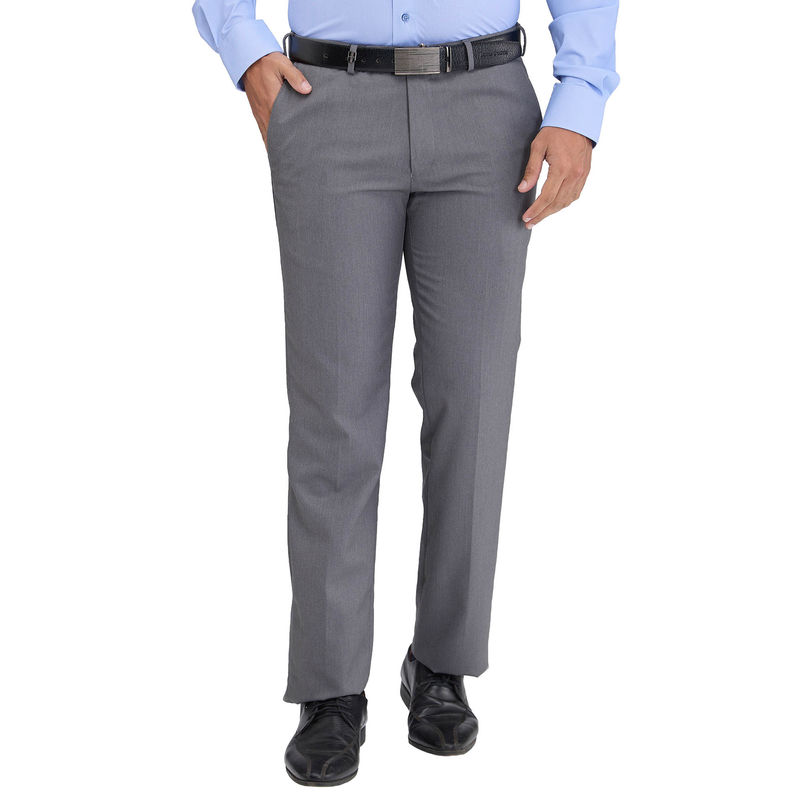 Buy Park Avenue Regular Fit Self Design Medium Grey Formal Trouser Online