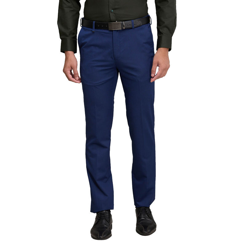 Raymond Contemporary Fit Solid Medium Blue Formal Trouser (38)