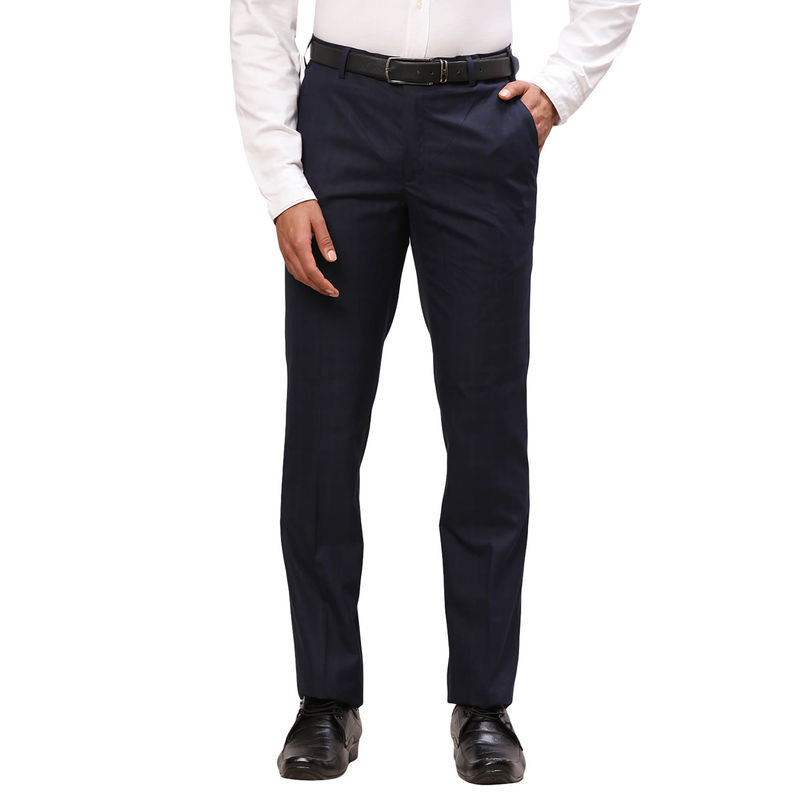 Raymond Slim Fit Checkered Dark Navy Blue Formal Trouser (38)