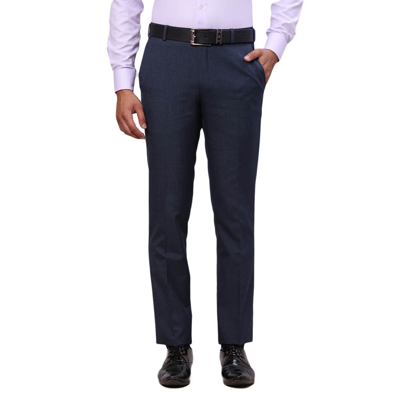 Raymond Contemporary Fit Solid Dark Blue Formal Trouser (32)