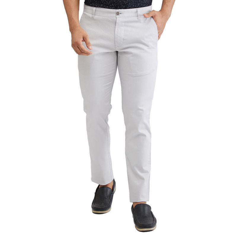 Buy Parx Tapered Fit Solid Dark Grey Casual Trouser Online
