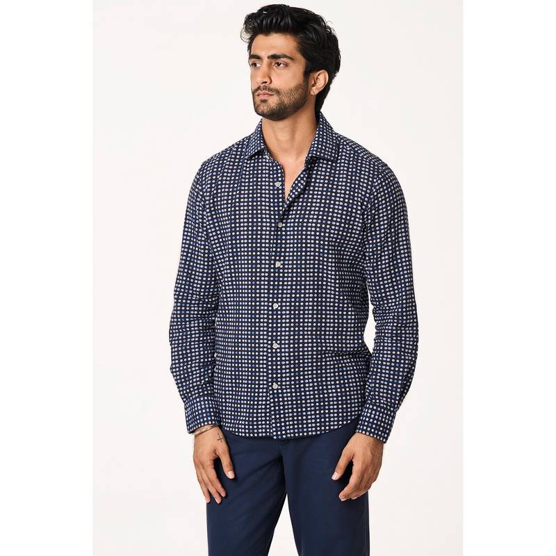 TERRA LUNA Cristo Full Sleeves Navy Blue Shirt (L)