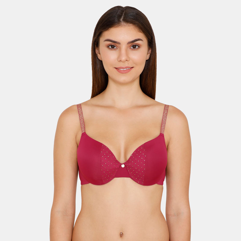 Zivame Ornate Glitz Padded Wired Glitter Strap Bra Raspberry Radiance
