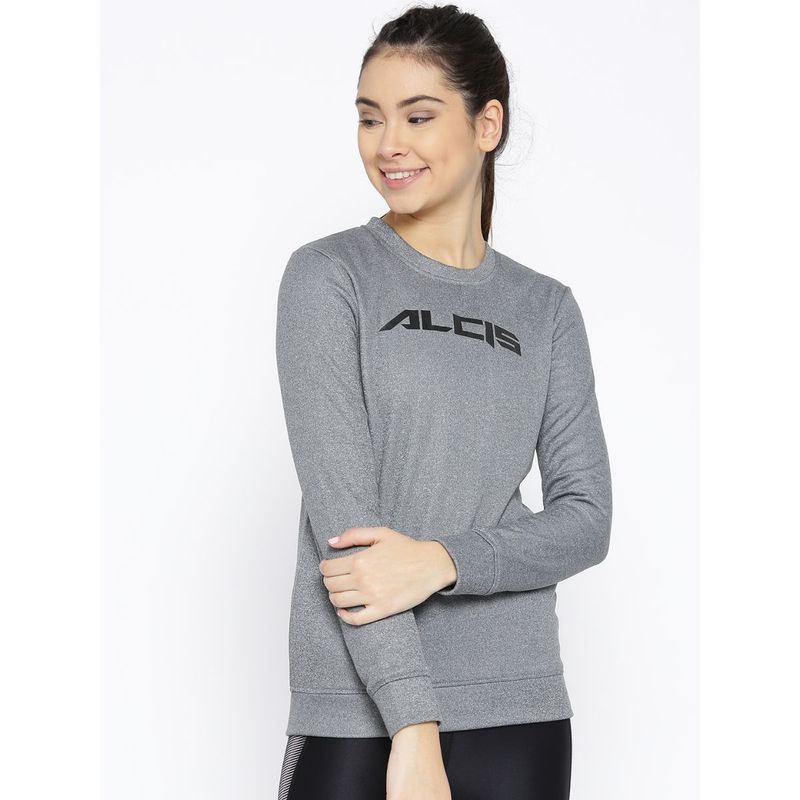 Alcis Women Grey Melange Solid Sweatshirt (L)