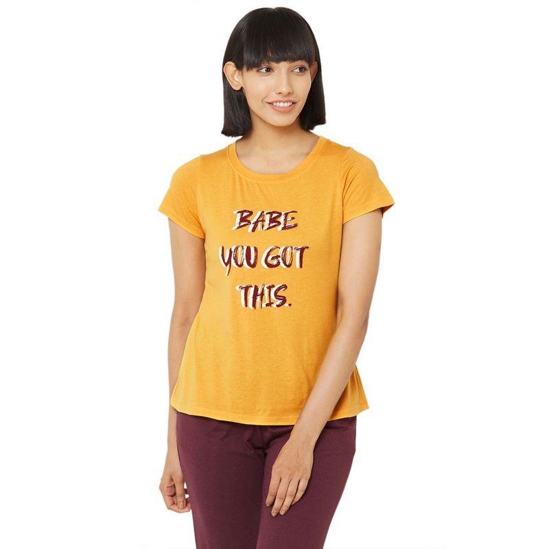 SOIE Women's Soft Cotton Modal Lounge T-Shirt - Yellow (L)