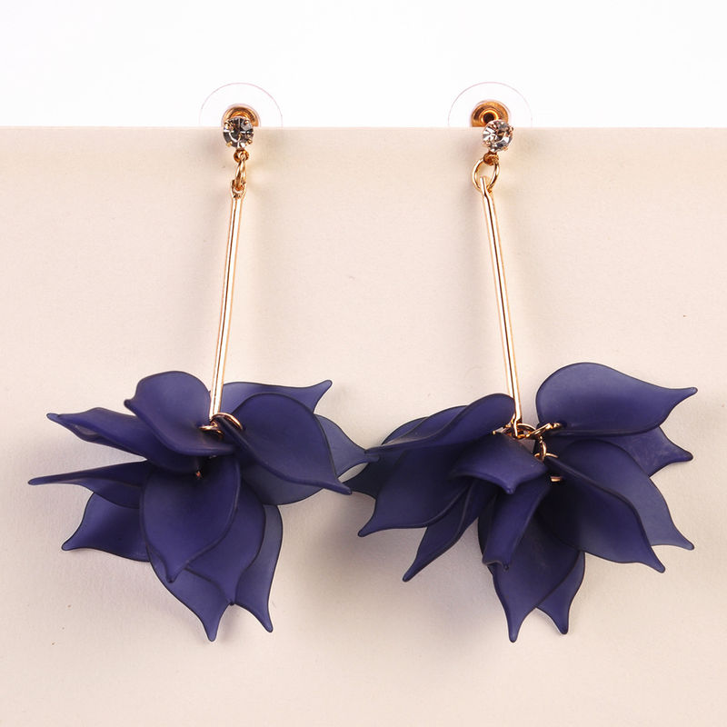 OOMPH Jewellery Purple Floral In Gold Tone Drop Earrings For Women & Girls