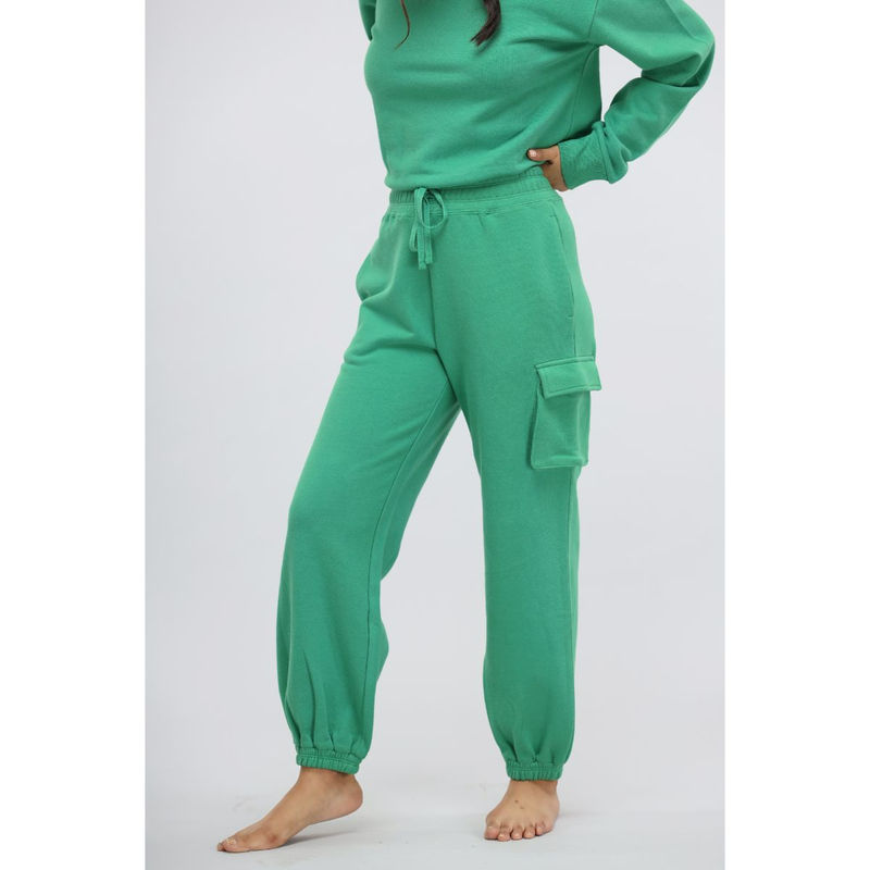 NeceSera Green Bee Terry Jogger Pants With Patch Pocket (M)