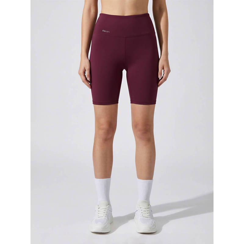 Fitkin Womens Wine High-Rise Super Soft Cycling Shorts, Biker Shorts with Inner Waist Pocket (M)