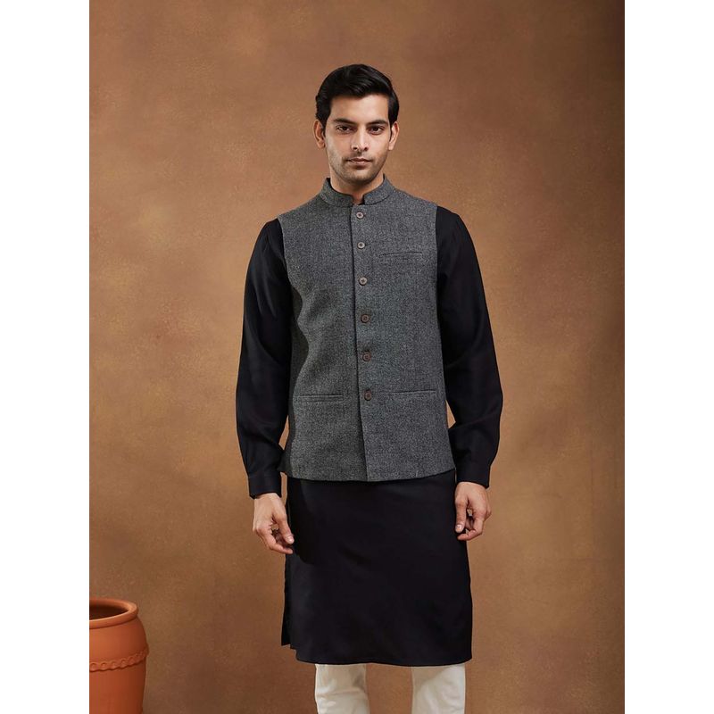 Fabindia Grey Wool Nehru Jacket (XS)